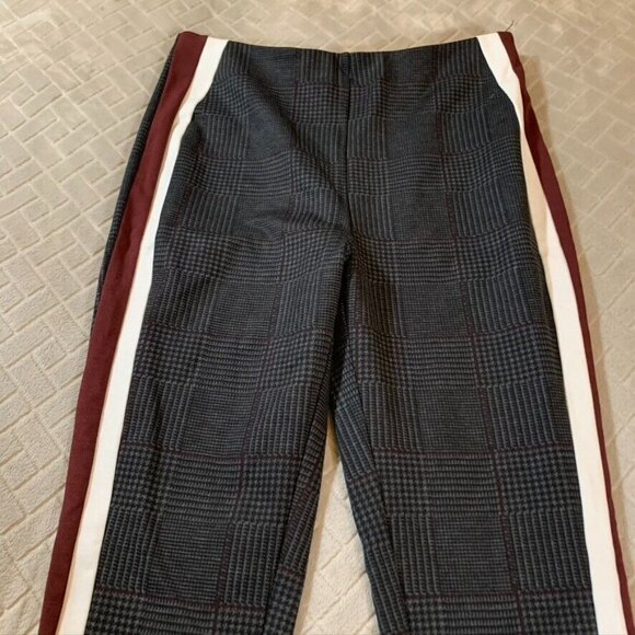 Forever 21 Contemporary Women Medium Pants Dark Gray Plaid Tuxedo Stripe Pull On - Picture 2 of 12